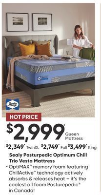 Sleep Country Sealy posturpedic optimum chill trio vesta mattress offer