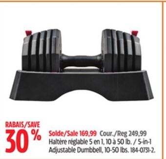 Canadian Tire 5-in-1 adjustable dumbbell, 10-50lbs offer