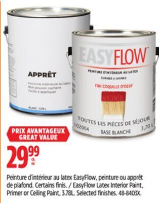 Canadian Tire Easyflow latex interior paint, primer or ceiling paint, 3.78l offer