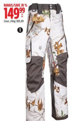 Canadian Tire Huntshield men's snow camo cargo pants offer