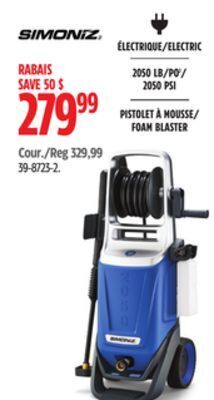 Canadian Tire Simoniz 2050 psi 1.5 gpm corded cold water wheeled brushed electric pressure washer w/ foam blaster offer