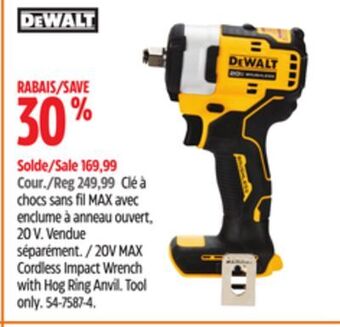 Canadian Tire Dewalt 20v max cordless impact wrench with hog ring anvil offer