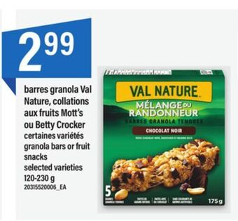Maxi Barres granola val nature, collations aux fruits mott's ou betty crocker offer