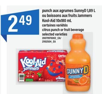 Maxi Punch aux agrumes sunnyd 1,89 l ou boissons aux fruits jammers kool-aid 10x180 ml offer