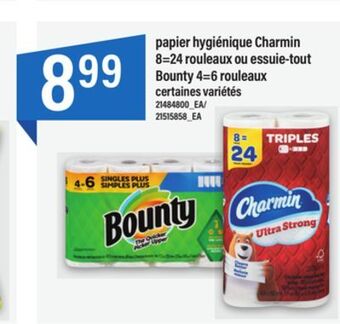Maxi Papier hygiénique charmin 8=24 rouleaux ou essuie-tout bounty 4=6 rouleaux offer