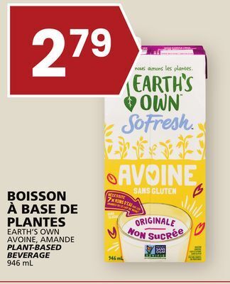 Rachelle-Bery Grocery Earth's own avoine, amande plant-based beverage offer