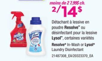 Provigo Détachant à lessive en poudre resolvemd ou désinfectant pour la lessive lysolmd offer