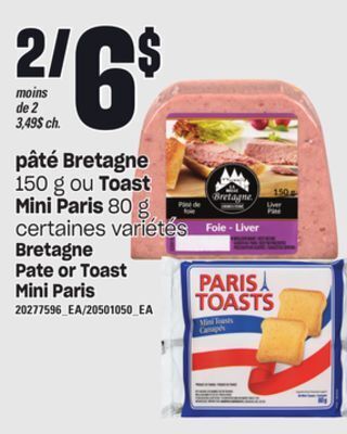 Provigo Pâté bretagne 150 g ou toast mini paris 80 g offer