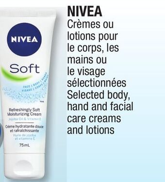 Jean Coutu Nivea selected body, hand and facial care creams and lotions offer
