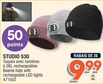 Jean Coutu Studio 530 beanie hats with rechargeable led lights offer
