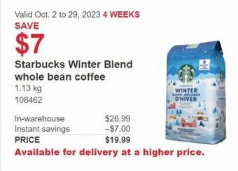 Costco Starbucks Winter Blend whole bean coffee offer