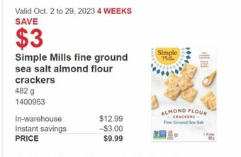 Costco Simple Mills fine ground sea salt almond flour crackers offer