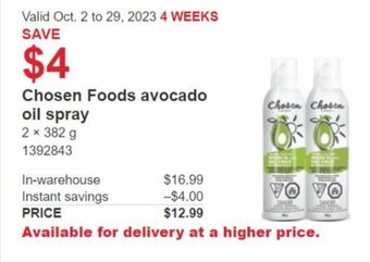 Costco Chosen Foods avocado oil spray offer