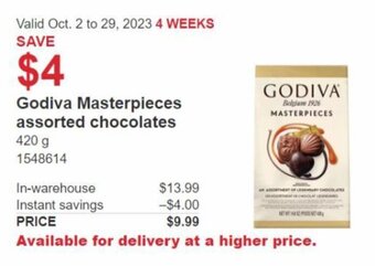 Costco Godiva Masterpieces assorted chocolates 420g offer