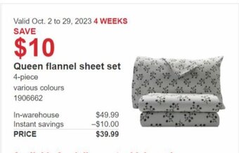 Costco Queen flannel sheet set 4-piece offer