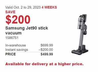 Costco Samsung Jet90 stick vacuum offer