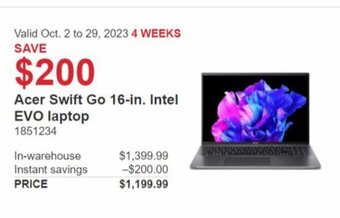 Costco Acer Swift Go 16-in Intel EVO laptop offer