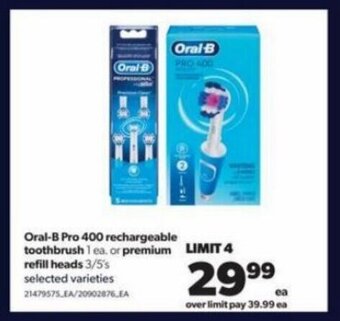Real Canadian Superstore Oral-B Pro 400 rechargeable toothbrush or premium refill heads 3/5's offer