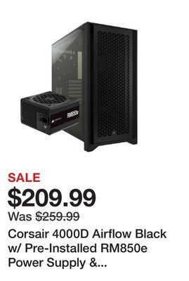 Newegg Corsair 4000d airflow black w/ pre-installed rm850e power supply & 4 fans cc-9020142-na offer