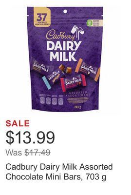 Costco Cadbury dairy milk assorted chocolate mini bars, 703 g offer