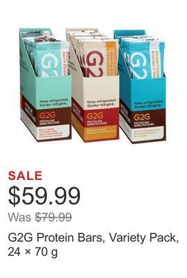 Costco G2g protein bars, variety pack, 24 × 70 g offer