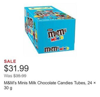 Costco M&m's minis milk chocolate candies tubes, 24 × 30 g offer