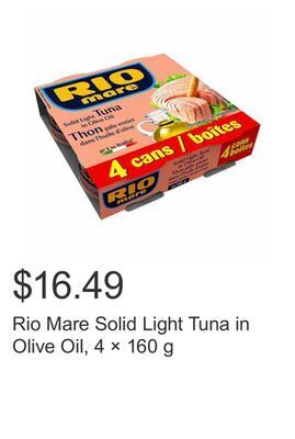 Costco Rio mare solid light tuna in olive oil, 4 × 160 g offer