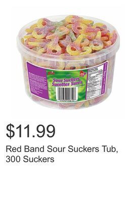 Costco Red band sour suckers tub, 300 suckers offer