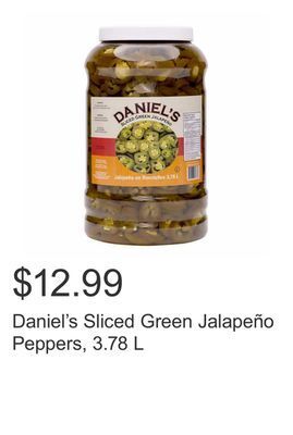 Costco Daniel's sliced green jalapeño peppers, 3.78 l offer