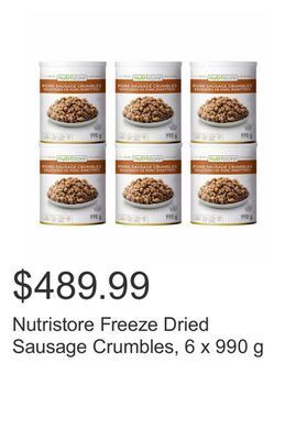 Costco Nutristore freeze dried sausage crumbles, 6 x 990 g offer