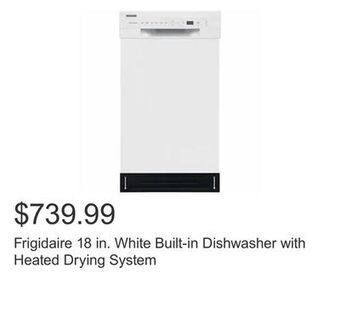 Costco Frigidaire 18 in. white built-in dishwasher with heated drying system offer