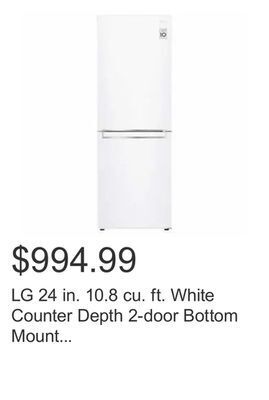 Costco Lg 24 in. 10.8 cu. ft. white counter depth 2-door bottom mount refrigerator with multi air-flow technology offer