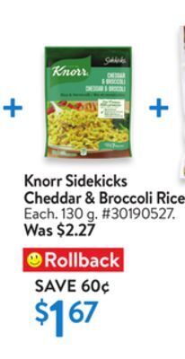 Walmart Knorr sidekicks cheddar & broccoli rice offer
