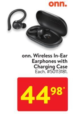 Walmart Onn. wireless in-ear earphones with charging case offer