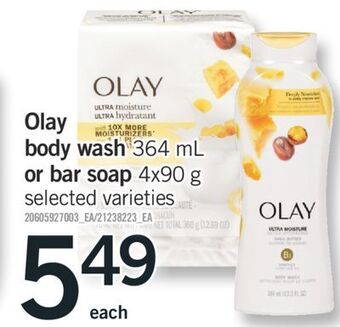 Fortinos Olay body wash 364 ml or bar soap 4x90 g offer
