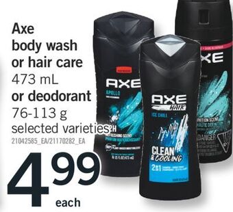 Fortinos Axe body wash or hair care 473 ml or deodorant 76-113 g offer