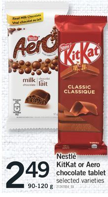 Fortinos Nestlé kitkat or aero kitkat tablet, 90-120g offer