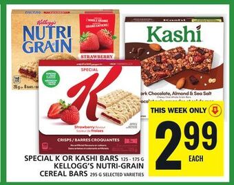 Food Basics Special k or kashi bars or kellogg's nutri-grain cereal bars offer