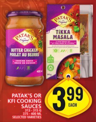 Food Basics Patak's or kfi cooking sauces offer