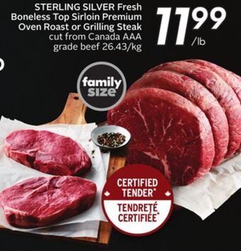 Sobeys Fresh boneless top sirloin premium oven roast or grilling steak offer