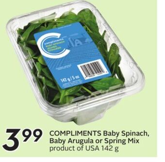 Sobeys Baby spinach, baby arugula or spring mix offer
