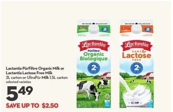 Longo's Lactantia pūrfiltre organic milk or lactantia lactose free milk 2l carton or ultrapūr milk 1 offer