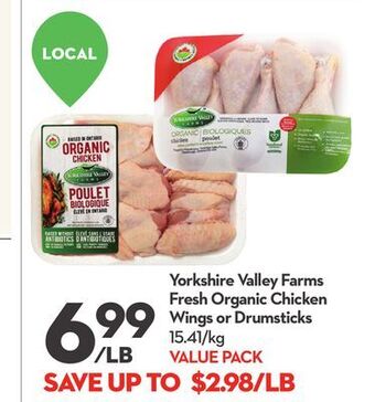 Longo's Yorkshire valley farms fresh organic chicken wings or drumsticks offer