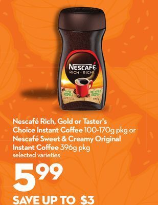 Longo's Nescafé rich, gold or taster's choice instant coffee original offer
