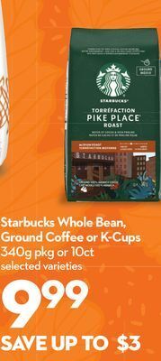 Longo's Starbucks whole bean, ground coffee or k-cups offer