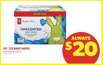 Real Canadian Superstore Pc 12x baby wipes, 1200's offer