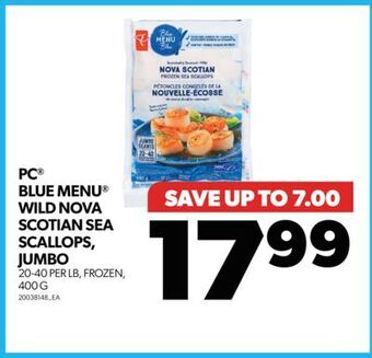 Real Canadian Superstore Pc blue menu wild nova scotian sea scallops, jumbo, 20-40 per lb, 400 g offer