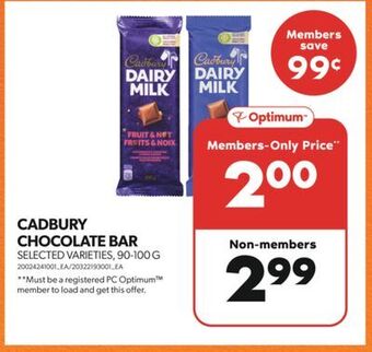 Real Canadian Superstore Cadbury chocolate bar, 90-100 g offer