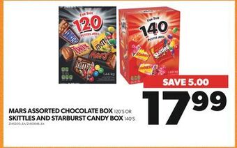 Real Canadian Superstore Mars assorted chocolate box, 120's or skittles and starburst candy box, 140's offer