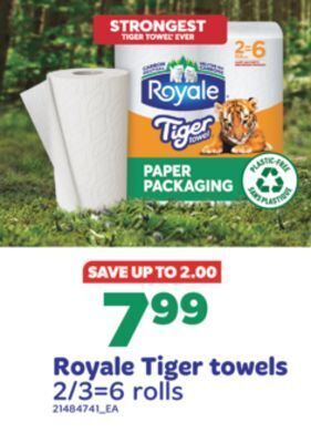 Real Canadian Superstore Royale tiger towels, 2/3=6 rolls offer